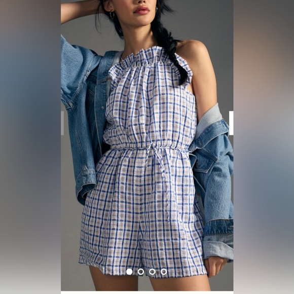 NWT Corey Lynn Calter Sheer Plaid Romper Anthropologie Size Large - Picture 1 of 9